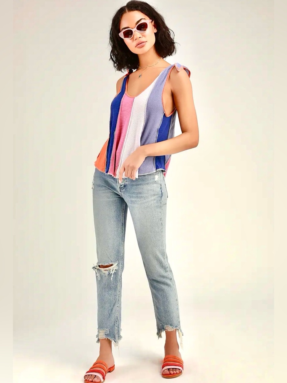 🌺🎉HP🎉🌺 NWT Free People Carousel Stripe Tie Shoulder Top - Picture 7 of 16